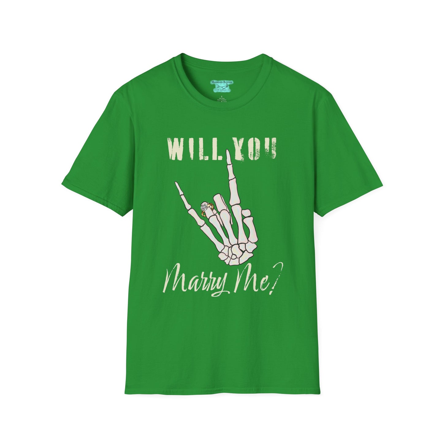 Will You Marry Me T-Shirt, Skeleton Rock and Roll Symbol, Unisex Wedding Proposal Tee