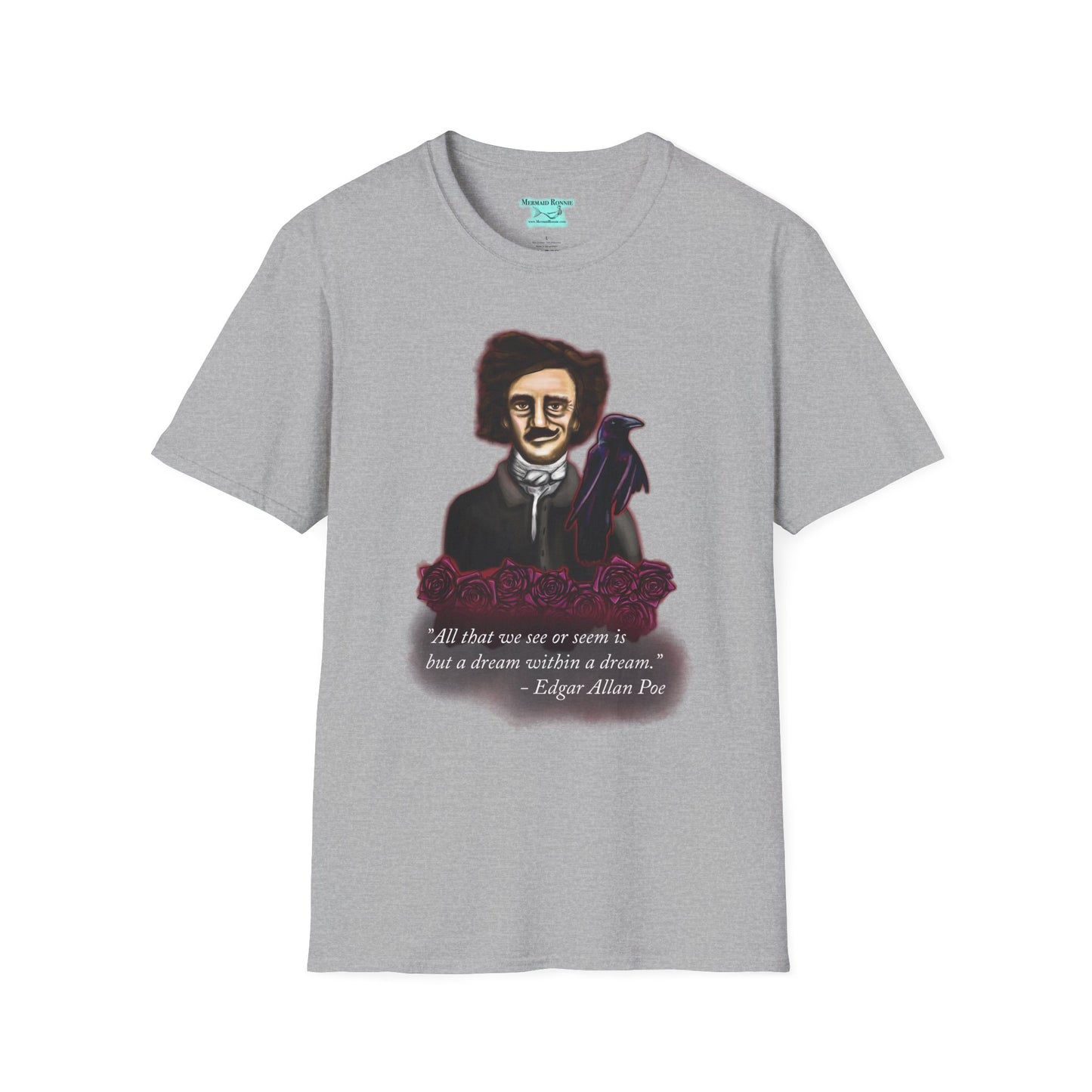 Edgar Allan Poe T-Shirt, Unisex Gothic Literary Tee, Raven and Roses