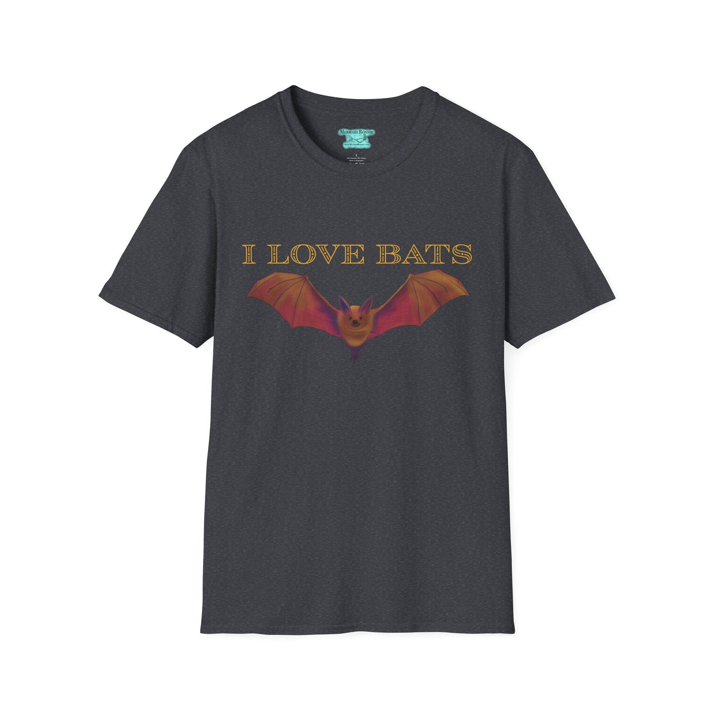 I Love Bats T-Shirt, Wildlife Facts Unisex Tee, Cute Brown Bat, Printed on Front and Back