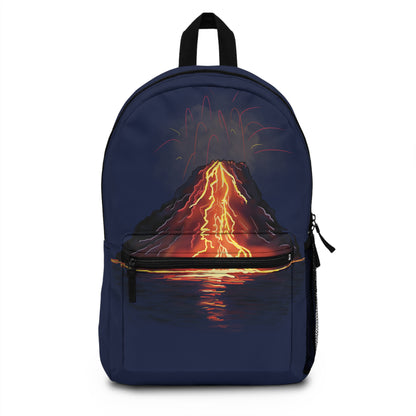 Volcanic Eruption Backpack, Navy Blue Canvas Backpack, Erupting Volcano with Flowing Lava