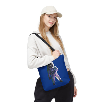 Space Astronaut Tote Bag with Black Handles, Royal Blue Canvas Astronomy Reusable Bag
