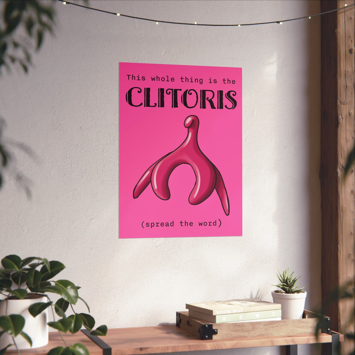Clitoris Art Print, Female Reproductive Health Awareness Poster, Pink Anatomical Vulva Wall Art