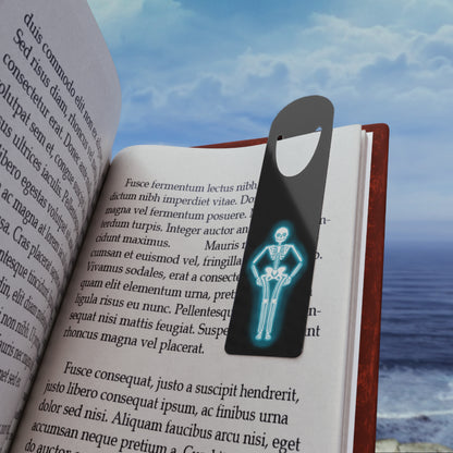 Skeleton Neon Sign Bookmark, Black Aluminum Bookmark With Glowing Skeleton, Anatomy Gift