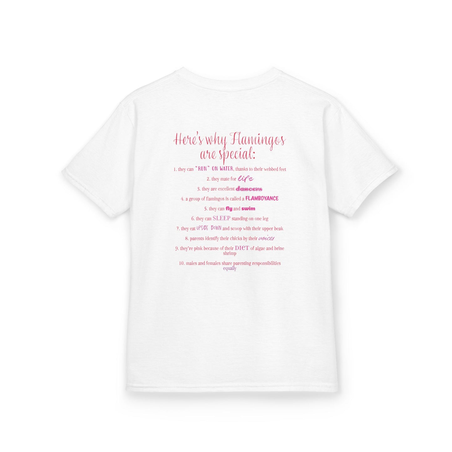 I Love Flamingos Kids T-Shirt, Animal Facts, Front and Back Print