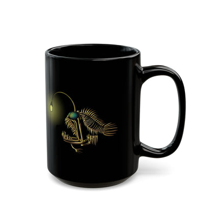 Angler Fish Skeleton Mug: Glowing Bioluminescent Lure Black Ceramic Coffee Mug