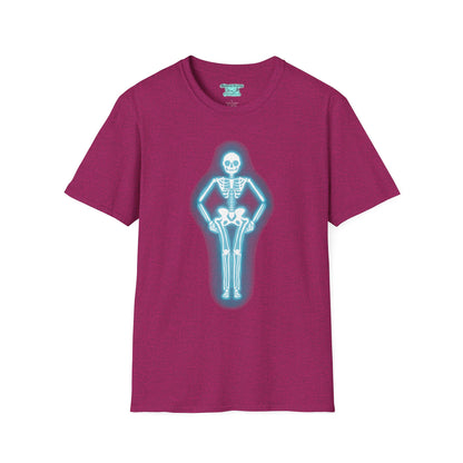 Neon Skeleton Graphic T-Shirt, Glowing Blue Neon Sign Tee, Unisex Skeleton Shirt