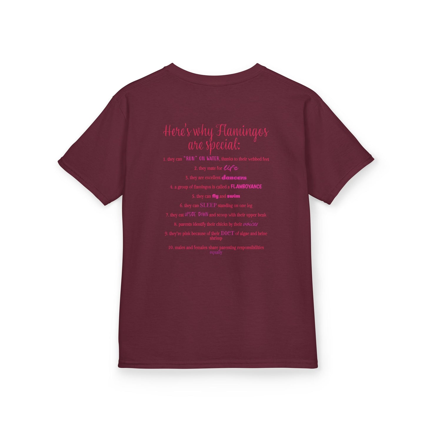 I Love Flamingos Kids T-Shirt, Animal Facts, Front and Back Print