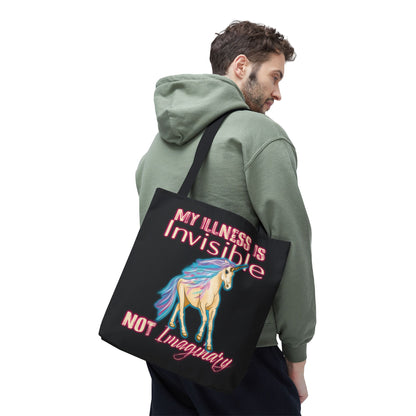 Invisible Illness Unicorn Tote Bag, Black Invisible Disability Canvas Reusable Bag