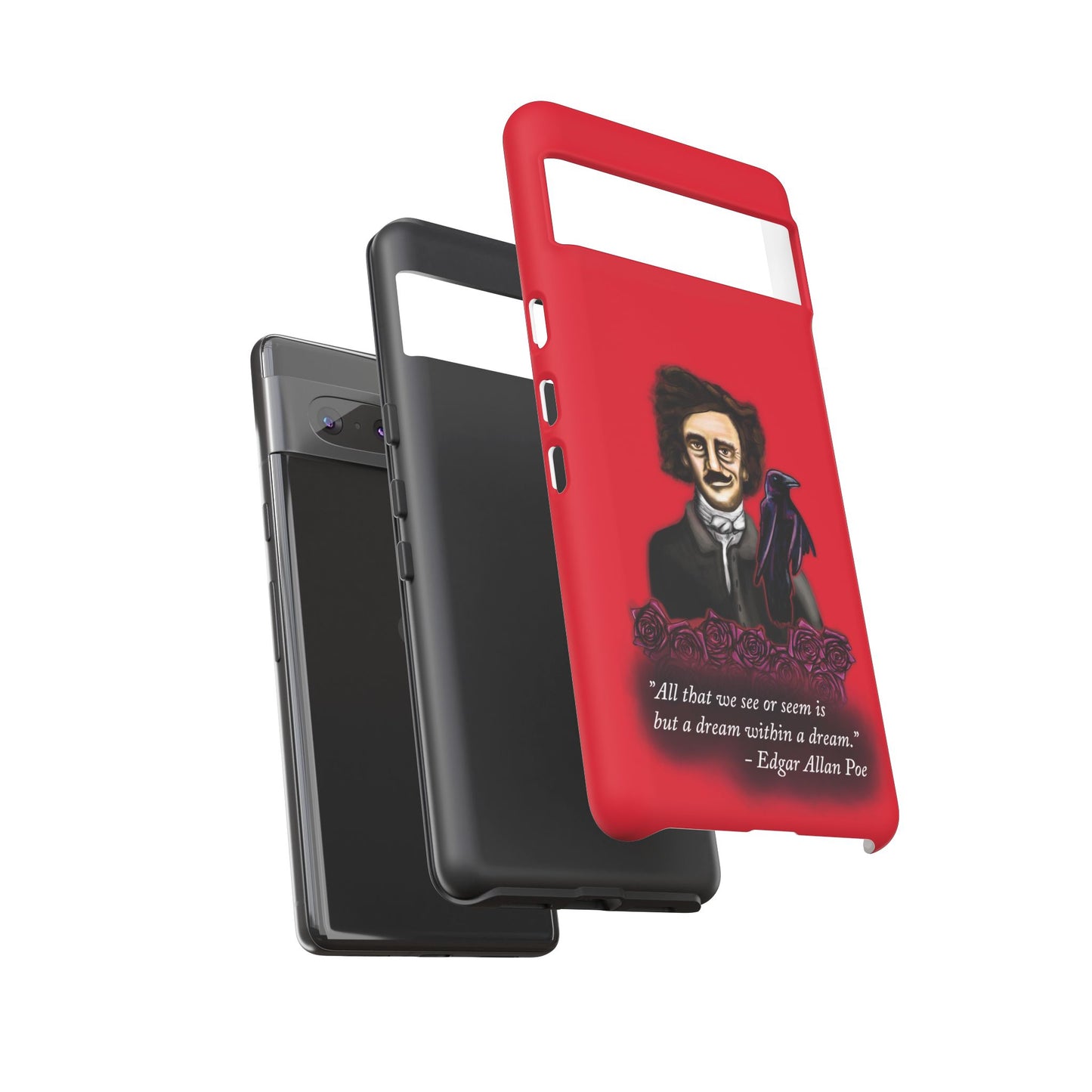 Edgar Allan Poe Phone Case, Red Gothic Literature Phone Case for iPhone, Google Pixel, and Samsung Galaxy