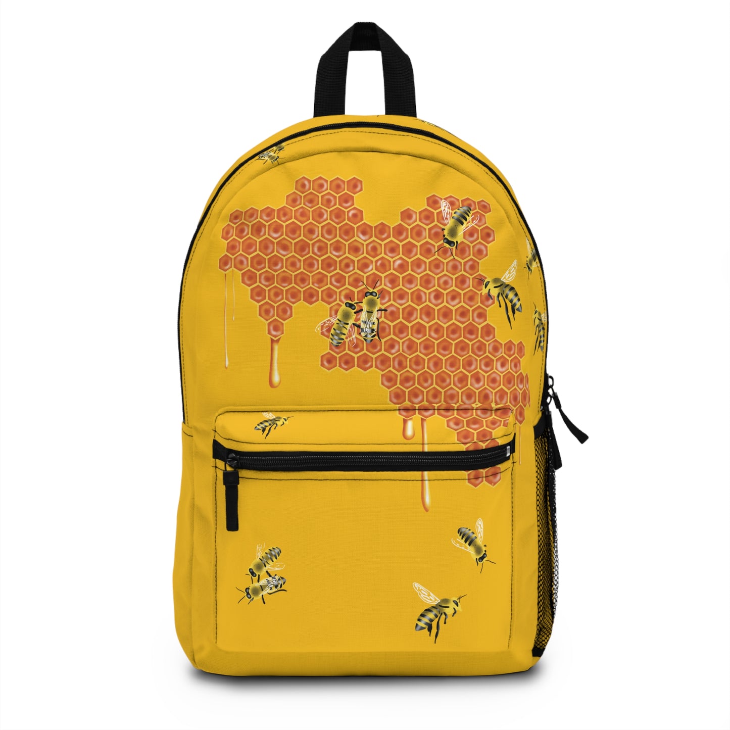 Honeybee Backpack, Yellow Canvas Backpack, Honeycomb with Dripping Honey, Save the Bees, Buzzing Behive