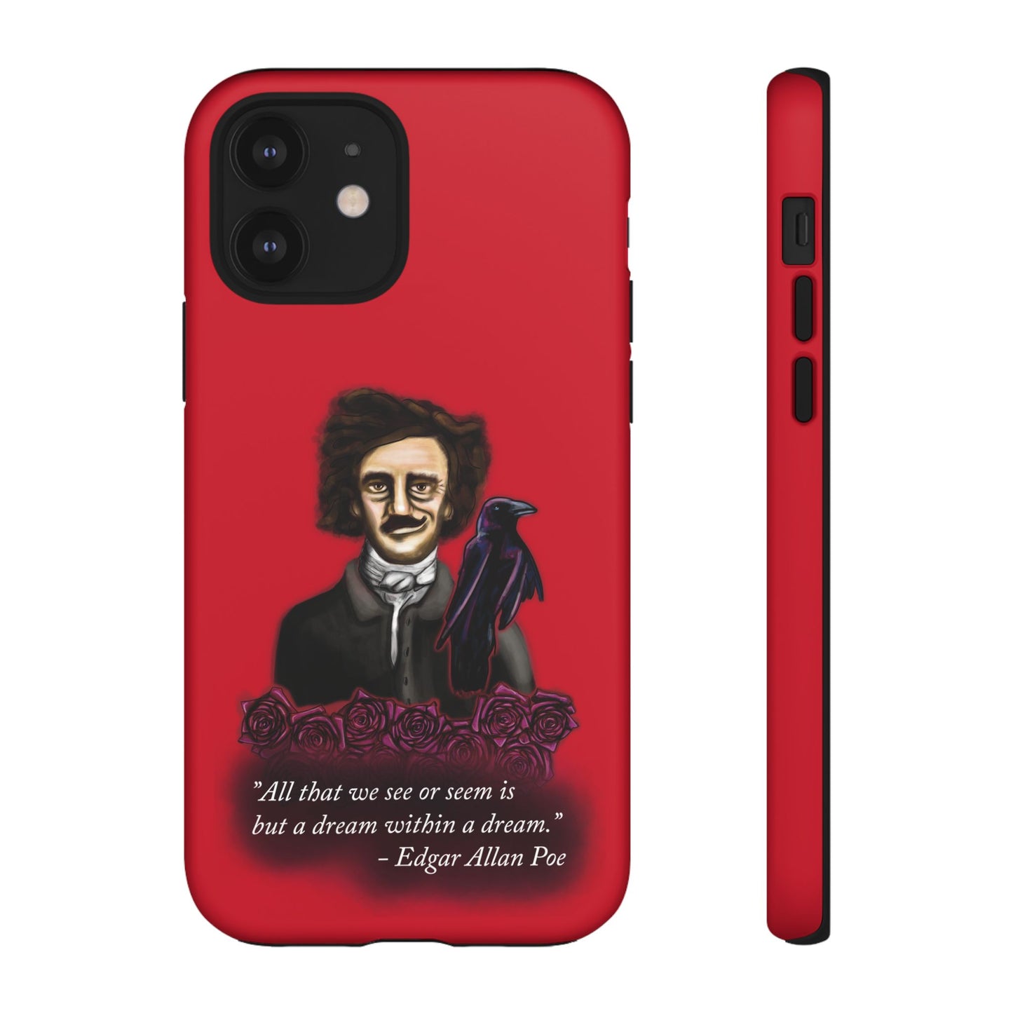 Edgar Allan Poe Phone Case, Red Gothic Literature Phone Case for iPhone, Google Pixel, and Samsung Galaxy