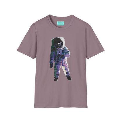 Light purple t-shirt featuring a drawing of an astronaut in a space suit.