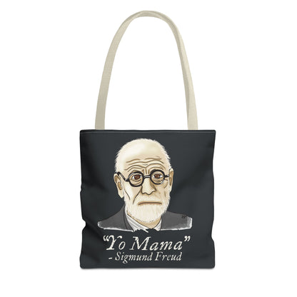 Funny Sigmund Freud Tote Bag, Psychology Humor Reusable Bag, Dark Grey Canvas Bag with Beige Handles