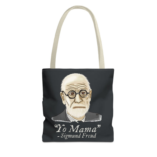 Funny Sigmund Freud Tote Bag, Psychology Humor Reusable Bag, Dark Grey Canvas Bag with Beige Handles