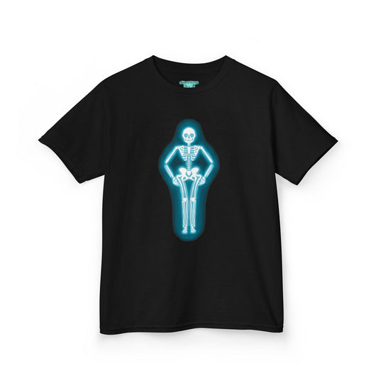 Kids Neon Skeleton Graphic T-Shirt, Glowing Neon Sign, Unisex short Sleeve Crew Neck
