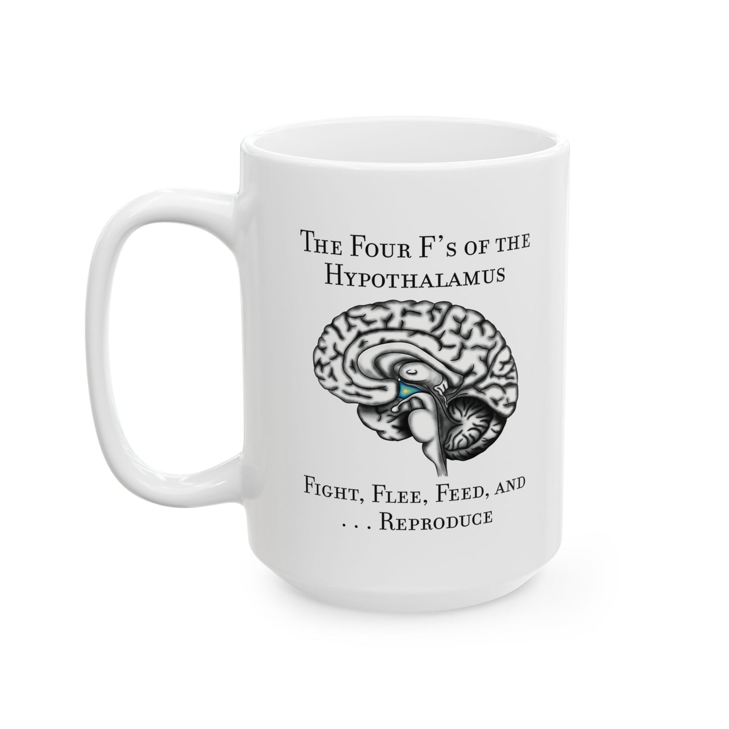 Funny Neuroscience Ceramic Mug: 4 F's of the Hypothalamus Joke, Neurology, Neuroanatomy, Brain Anatomy Gift