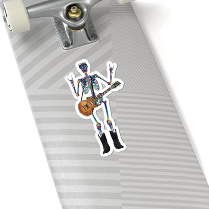 Rock and Roll Skeleton Sticker, Tie-Dye Skeleton with Guitar, 80’s Rock Inspired Sticker