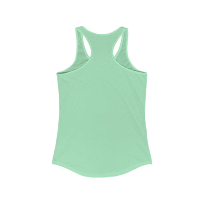The back view of a mint green blue women's racerback tank top