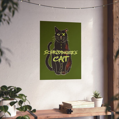 Schrodinger's Cat Art Print Poster, Green Physics Poster, Black Cat Wall Art