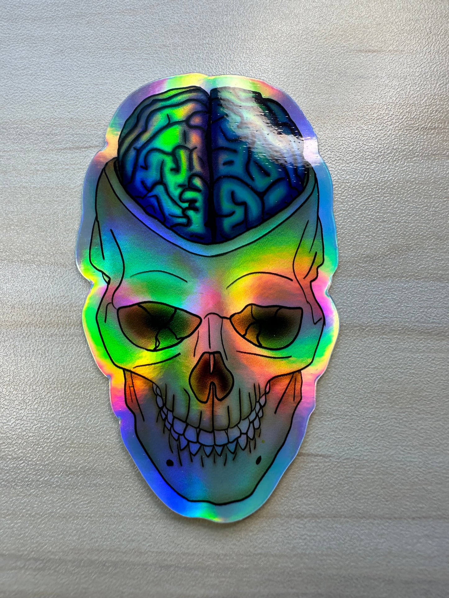 Holographic Brain Vinyl Sticker, Exposed Anatomical Brain in Skull Decal, Medical Art, Anatomy Gift