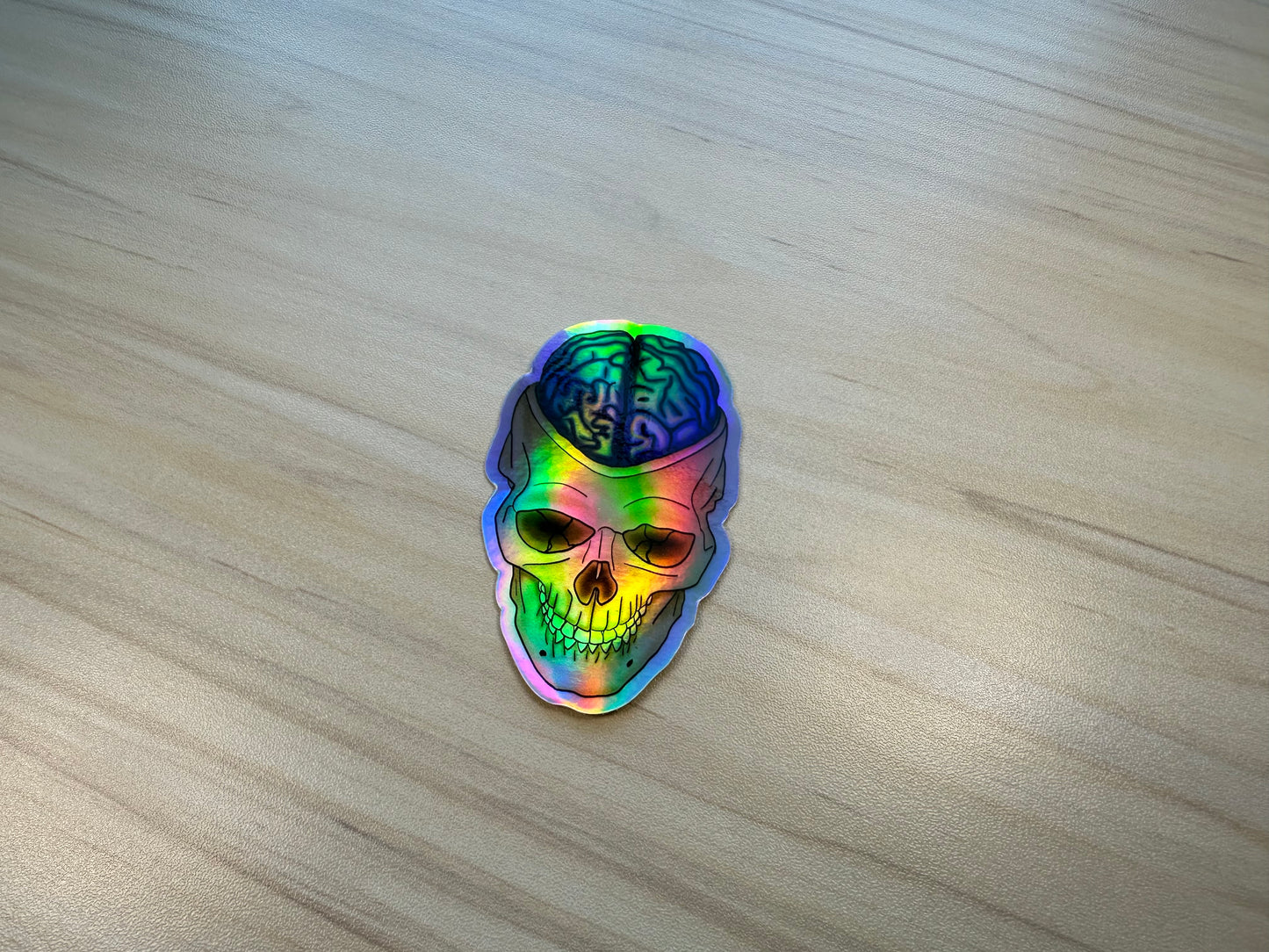 Holographic Brain Vinyl Sticker, Exposed Anatomical Brain in Skull Decal, Medical Art, Anatomy Gift