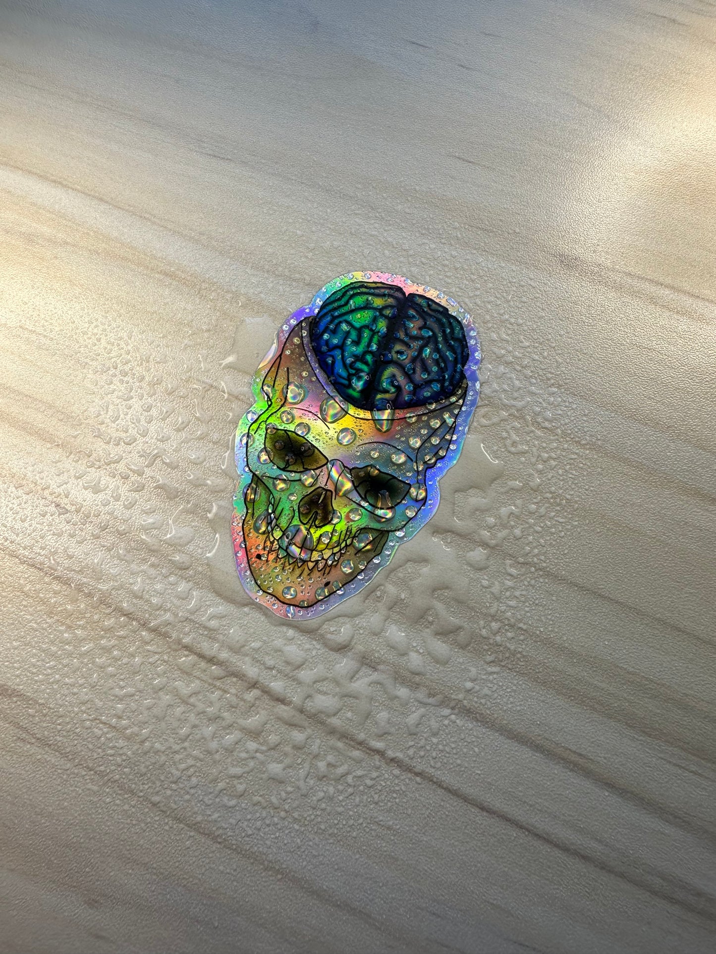 Holographic Brain Vinyl Sticker, Exposed Anatomical Brain in Skull Decal, Medical Art, Anatomy Gift