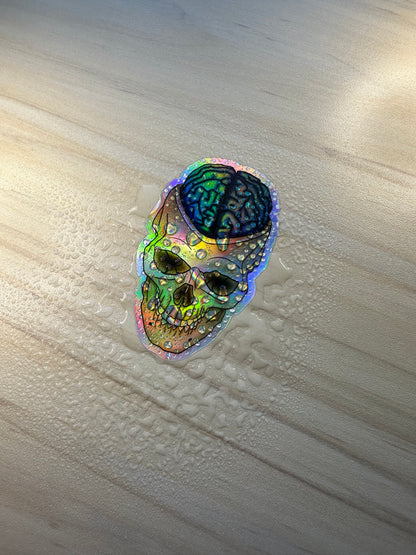 Holographic Brain Vinyl Sticker, Exposed Anatomical Brain in Skull Decal, Medical Art, Anatomy Gift