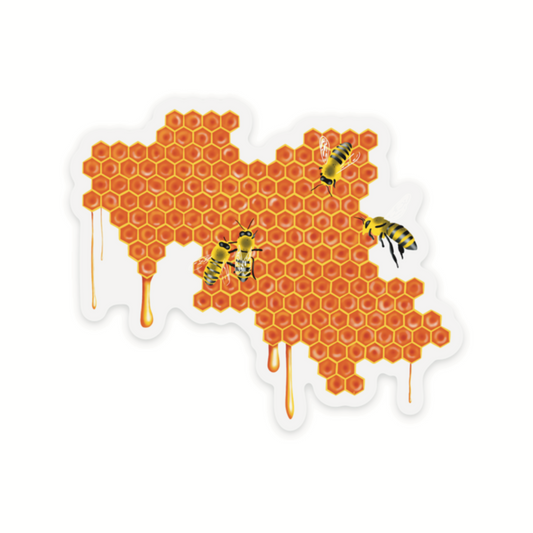 Honeybees Sticker, Honey Dripping from Honeycomb Clear Vinyl Decal, Bee Lover Gift