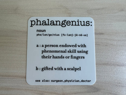 Funny Surgeon Sticker, Phalangenius Medical Definition Decal, Surgery Thank You Gift