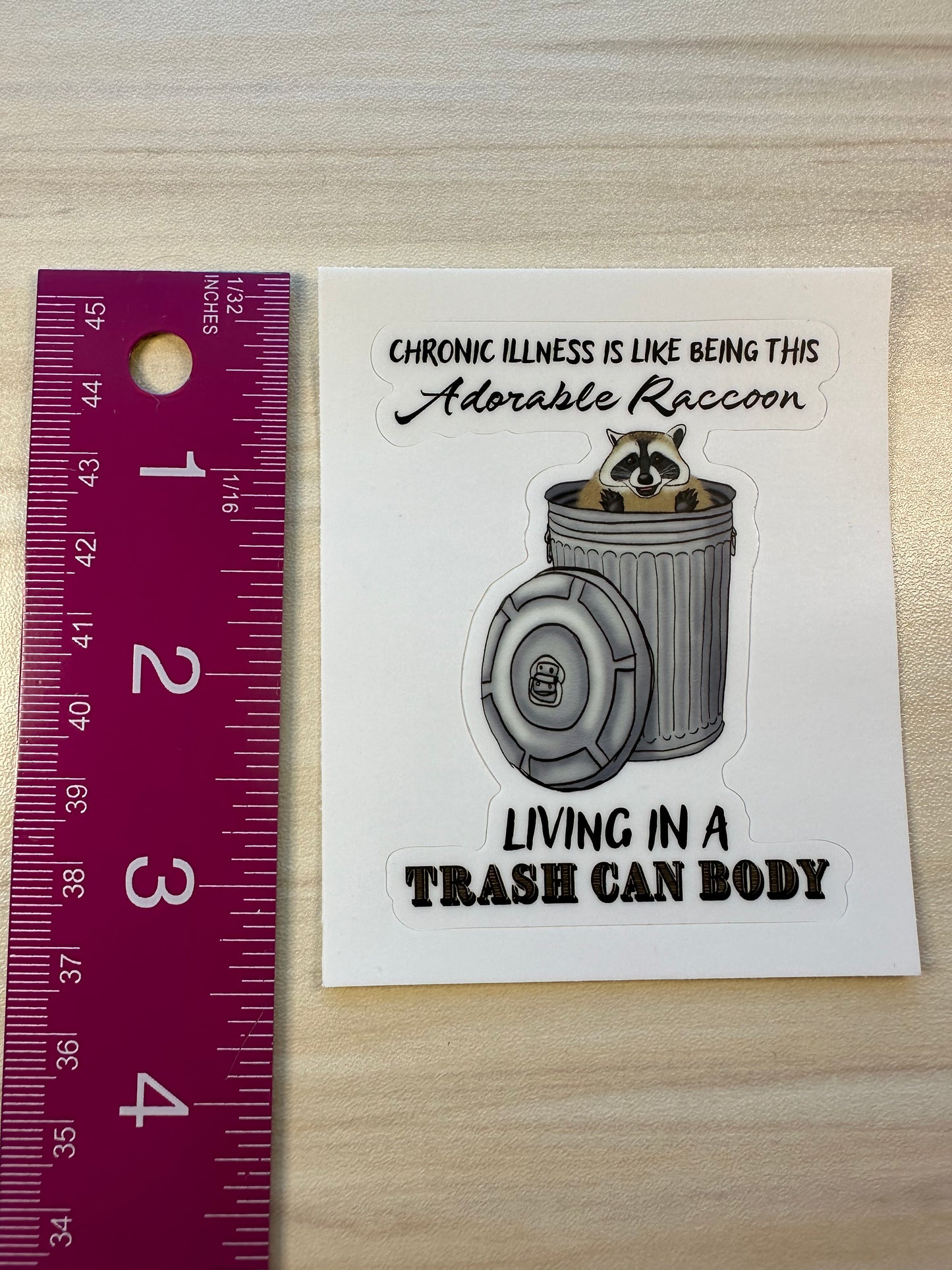 Funny Chronic Illness Vinyl Sticker, Raccoon in Trash Can Design, Invisible Illness Joke