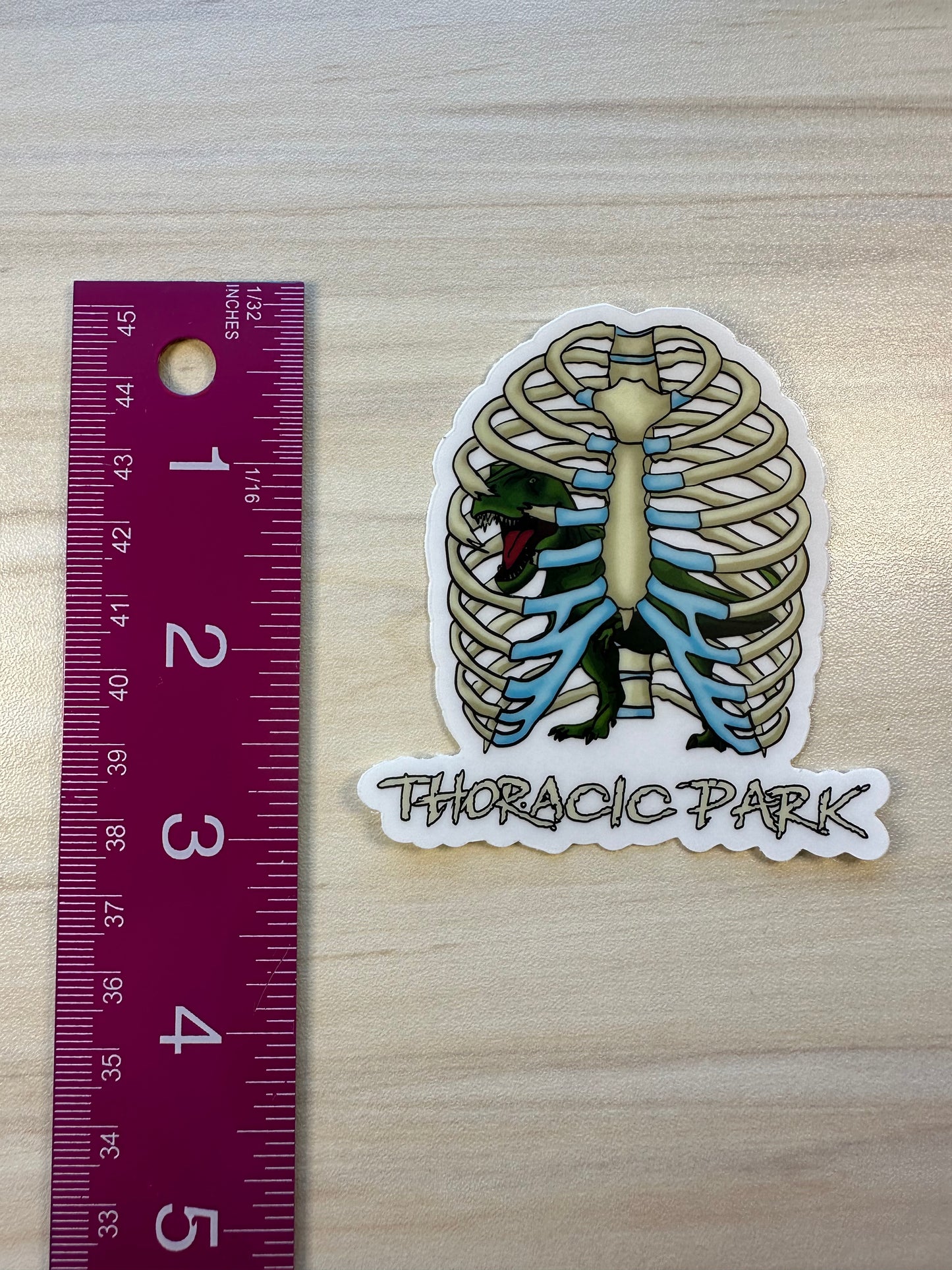 Thoracic Park Vinyl Sticker, T-Rex in Ribcage Decal, Dinosaur in Thorax, Chiropractor Sticker, Orthopedic Sticker