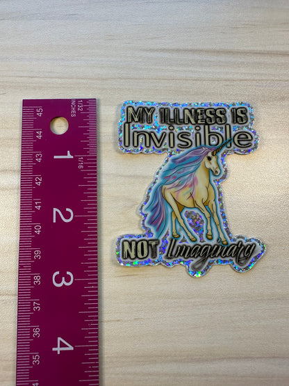 Invisible Illness Unicorn Glitter Sticker, Funny Invisible Disability Vinyl Decal, Pastel Unicorn Glitter Sticker