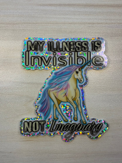 Invisible Illness Unicorn Glitter Sticker, Funny Invisible Disability Vinyl Decal, Pastel Unicorn Glitter Sticker