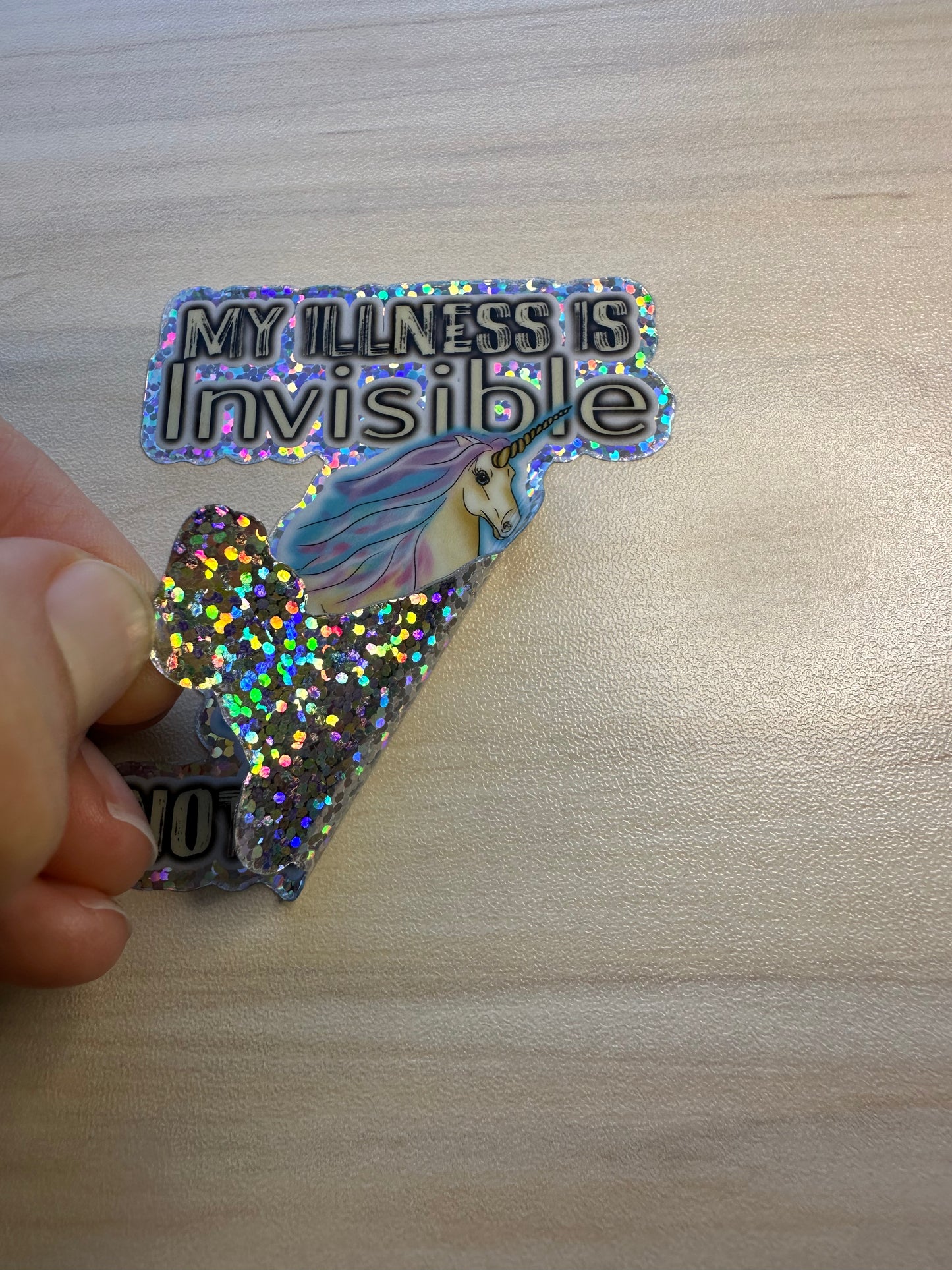 Invisible Illness Unicorn Glitter Sticker, Funny Invisible Disability Vinyl Decal, Pastel Unicorn Glitter Sticker