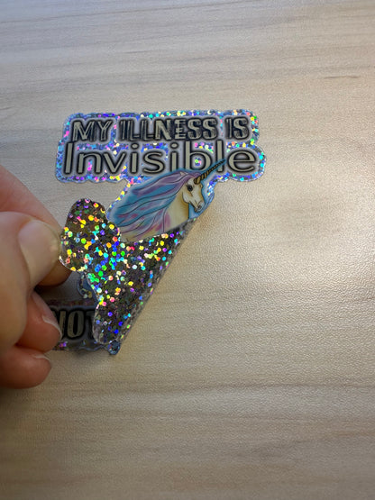 Invisible Illness Unicorn Glitter Sticker, Funny Invisible Disability Vinyl Decal, Pastel Unicorn Glitter Sticker