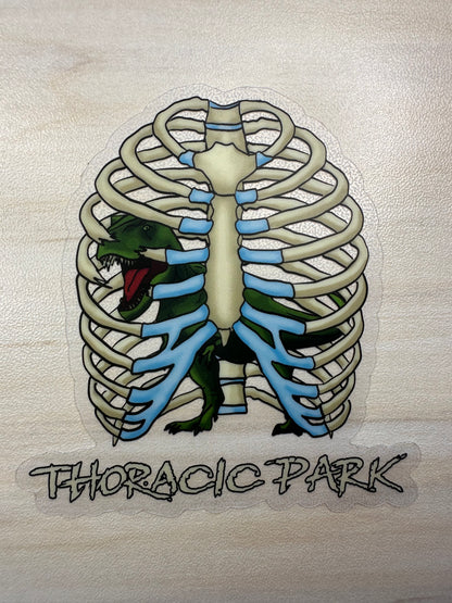 Thoracic Park Vinyl Sticker, T-Rex in Ribcage Decal, Dinosaur in Thorax, Chiropractor Sticker, Orthopedic Sticker