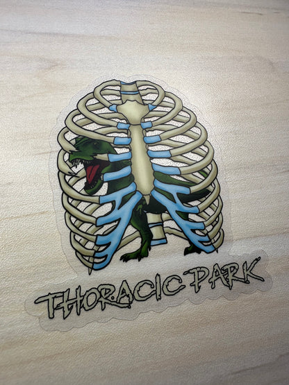 Thoracic Park Vinyl Sticker, T-Rex in Ribcage Decal, Dinosaur in Thorax, Chiropractor Sticker, Orthopedic Sticker