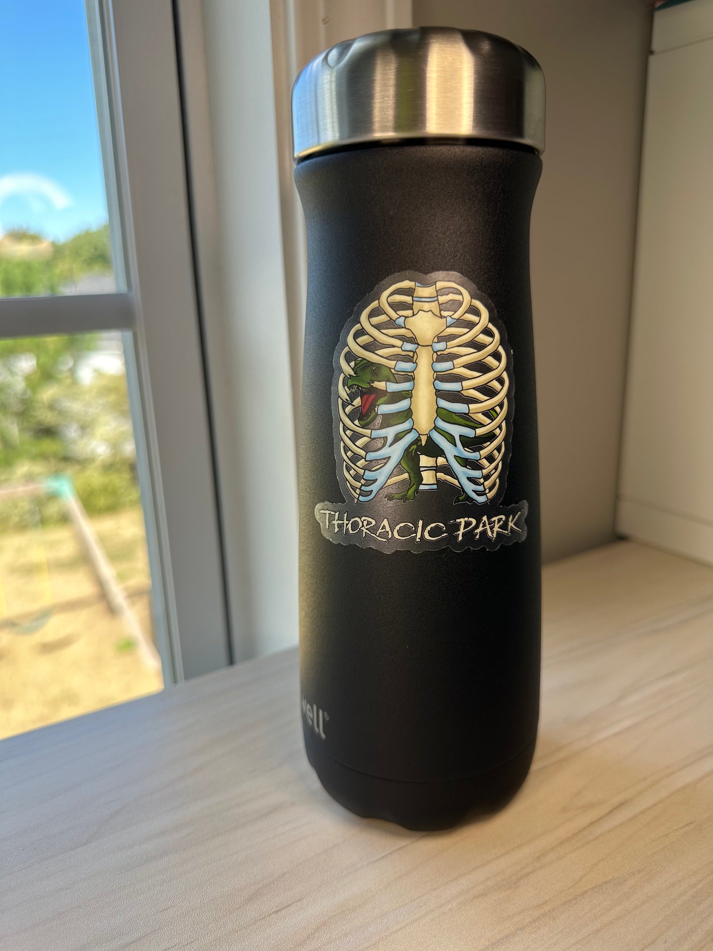 Thoracic Park Vinyl Sticker, T-Rex in Ribcage Decal, Dinosaur in Thorax, Chiropractor Sticker, Orthopedic Sticker