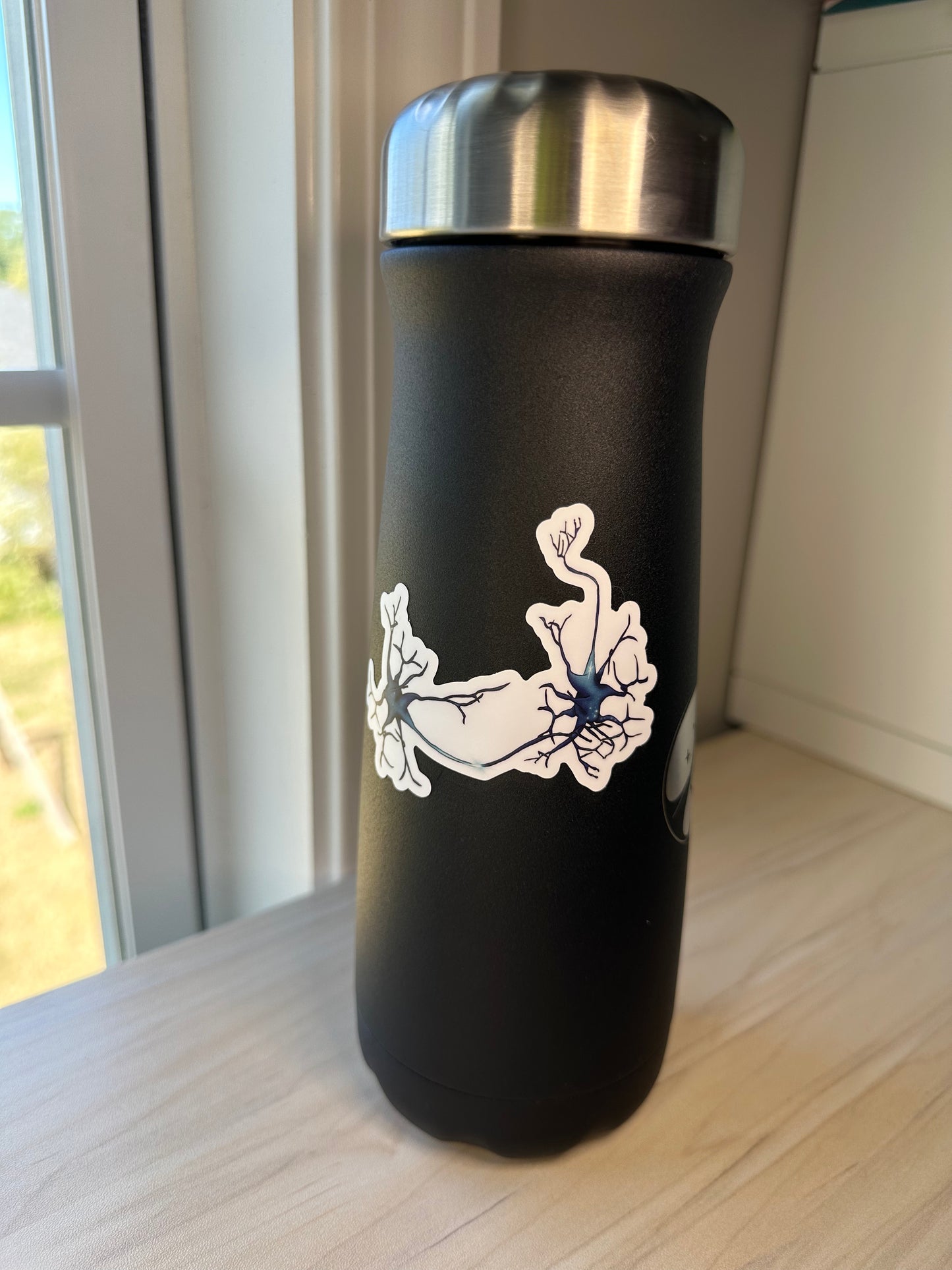 Neuron Vinyl Sticker, Synapse Decorative Sticker, White and Blue Neuroscience Decal