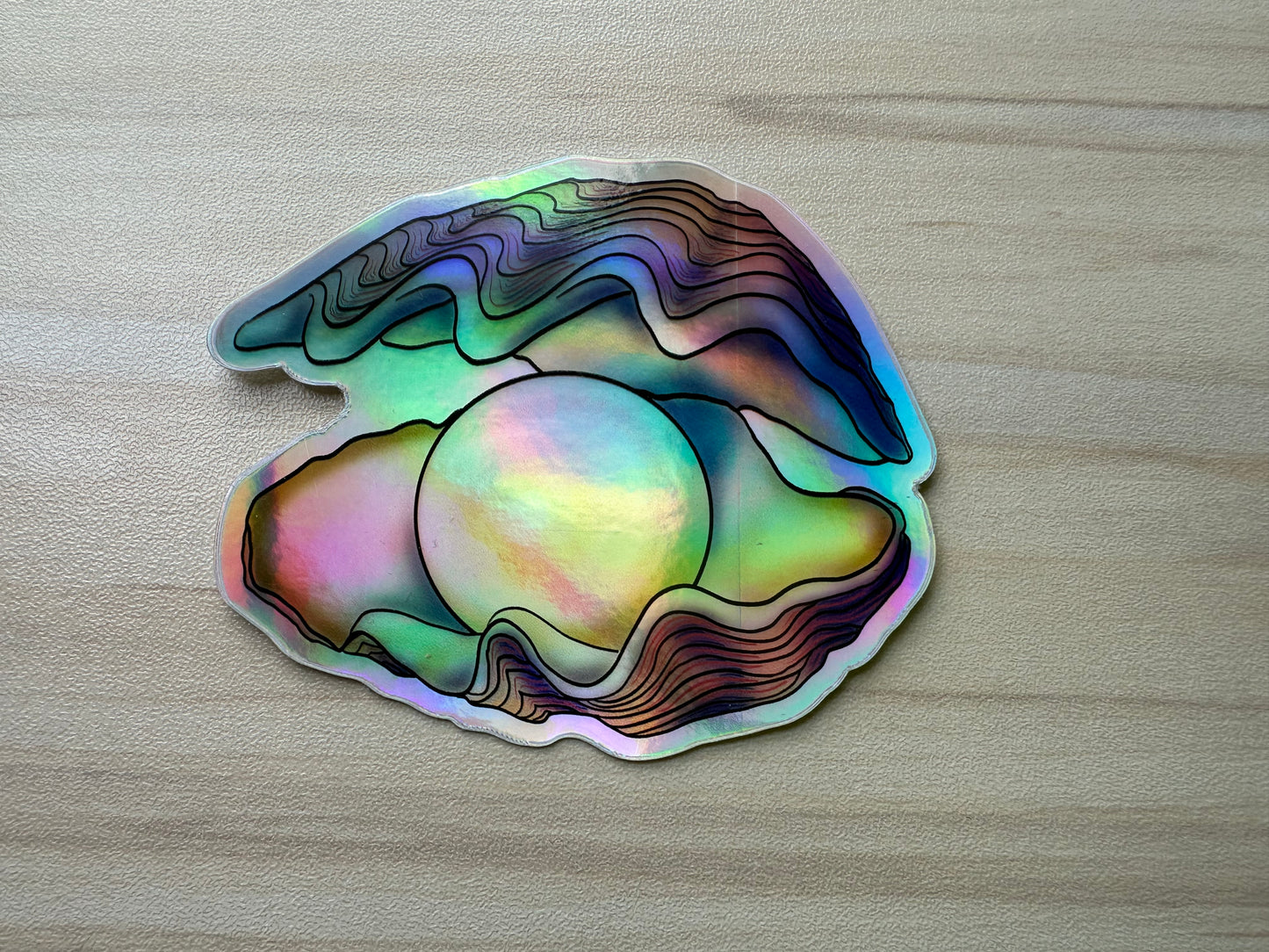 Holographic Pearl in Oyster Vinyl Sticker, Ocean Art Vinyl Decal, Nautical, Marine Biology Sticker