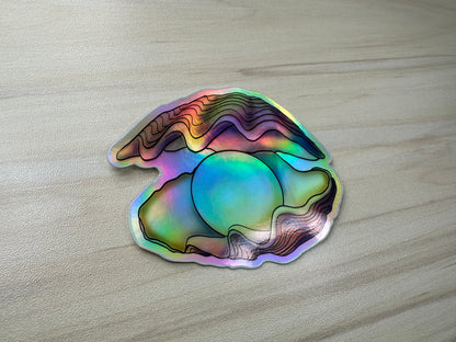 Holographic Pearl in Oyster Vinyl Sticker, Ocean Art Vinyl Decal, Nautical, Marine Biology Sticker