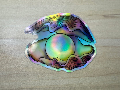 Holographic Pearl in Oyster Vinyl Sticker, Ocean Art Vinyl Decal, Nautical, Marine Biology Sticker