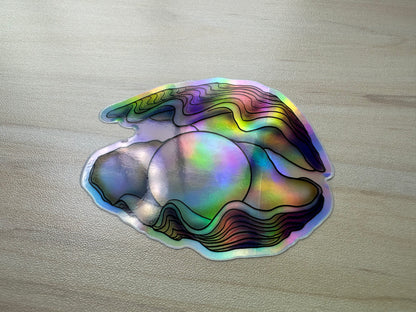 Holographic Pearl in Oyster Vinyl Sticker, Ocean Art Vinyl Decal, Nautical, Marine Biology Sticker