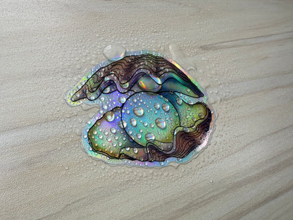 Holographic Pearl in Oyster Vinyl Sticker, Ocean Art Vinyl Decal, Nautical, Marine Biology Sticker