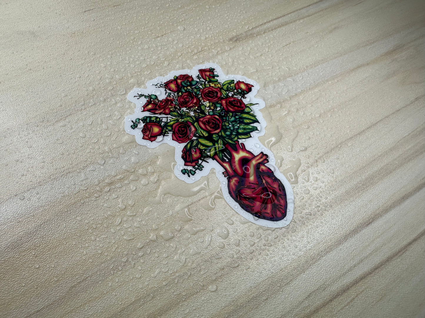Anatomical Heart with Roses Sticker, Cardiology Vinyl Decal, Gothic Romance, Anatomy Sticker