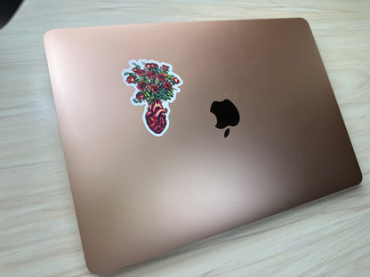Anatomical Heart with Roses Sticker, Cardiology Vinyl Decal, Gothic Romance, Anatomy Sticker