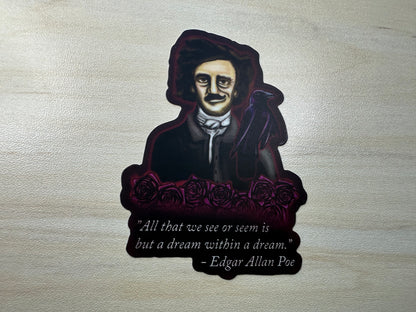 Edgar Allan Poe Sticker, Poe Quote Vinyl Decal, Gothic Literature, Raven and Roses, Dark Academia