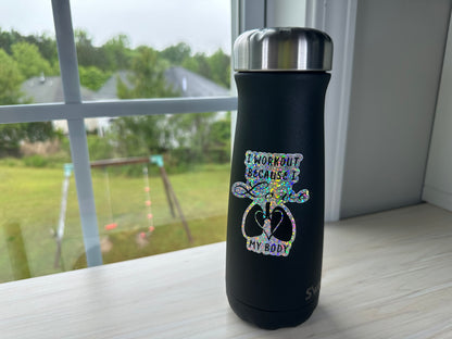 Motivational Fitness Glitter Sticker, I Workout Because I Love My Body Glitter Vinyl Decal, Heart and Lungs Graphic
