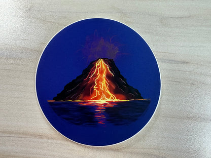 Volcanic Eruption Sticker, Volcano with Flowing Lava, Volcano Vinyl Decal
