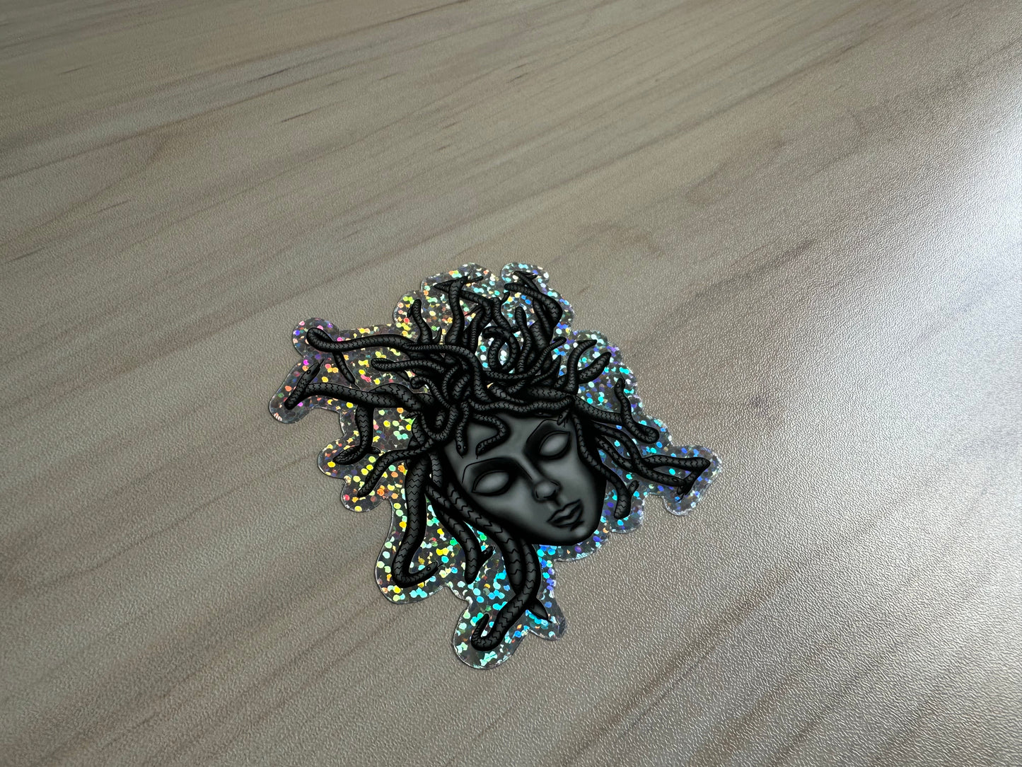 Medusa Glitter Sticker, Greek Mythology Vinyl Decal, Black and Silver Sticker, Snake Hair